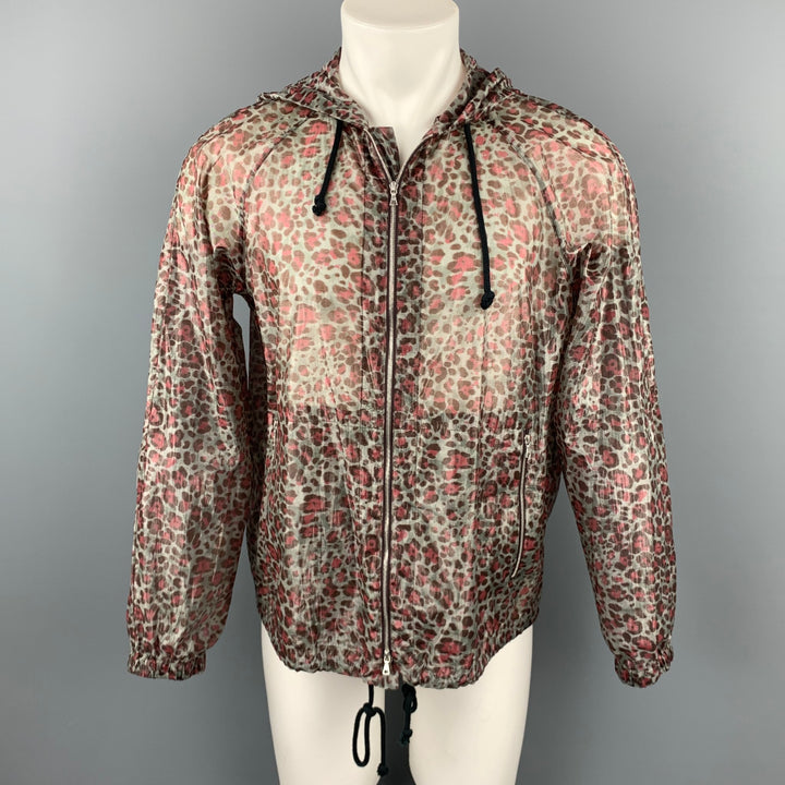 DRIES VAN NOTEN SS 16 Size S Grey & Burgundy Leopard Print Cotton Blend Zip Up Jacket