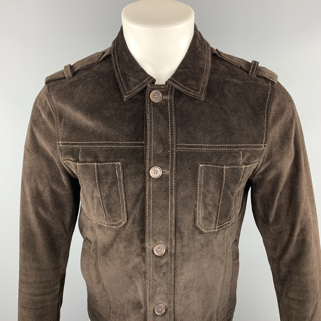 JOHN VARVATOS * U.S.A. Size S Brown Solid Suede Buttoned Jacket