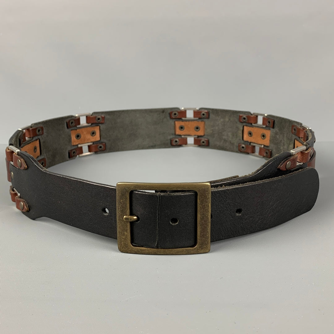 DSQUARED2 Size M Black Brown Studded Leather Belt