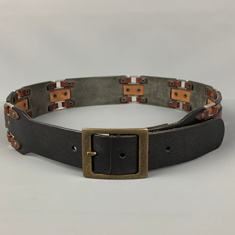 DSQUARED2 Size M Black Brown Studded Leather Belt