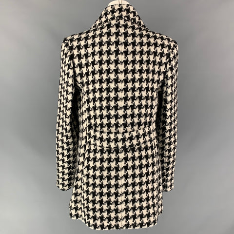 SOFIA CASHMERE Size 6 Black & White Houndstooth Alpaca / Wool Double Breasted Coat