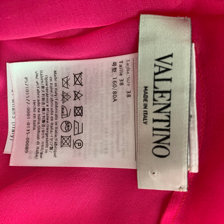 VALENTINO Size S Pink Silk See Through Bow Blouse