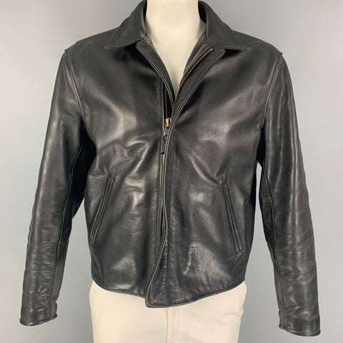 Vintage JOHNSON LEATHERS Size 46 Black Distressed Leather Zip Up Jacket