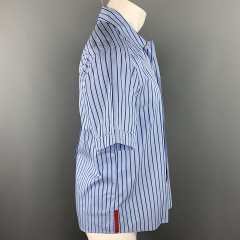 PRADA Size M Blue Stripe Cotton Button Up Short Sleeve Shirt