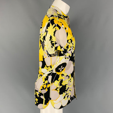 LOUIS VUITTON Size S Yellow Black Taupe Abstract Floral Short Sleeve Shirt