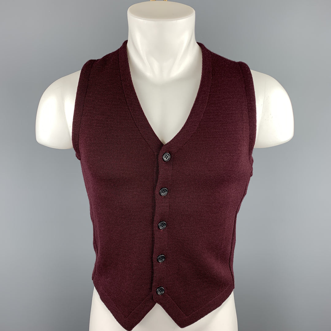 UNITED ARROWS Size S Burgundy Knitted Wool Buttoned Vest (Indoor)