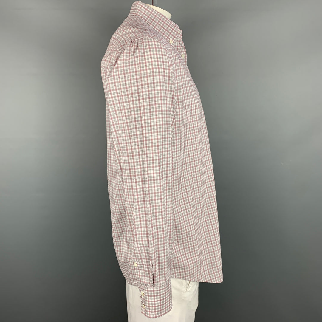 BRUNELLO CUCINELLI Size XXL White & Grey Plaid Cotton Long Sleeve Shirt