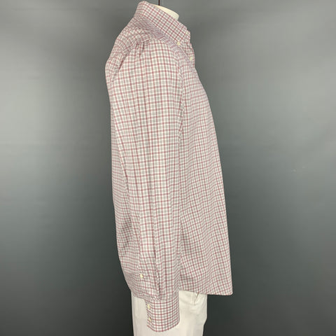 BRUNELLO CUCINELLI Talla XXL Camisa de manga larga de algodón a cuadros blanca y gris
