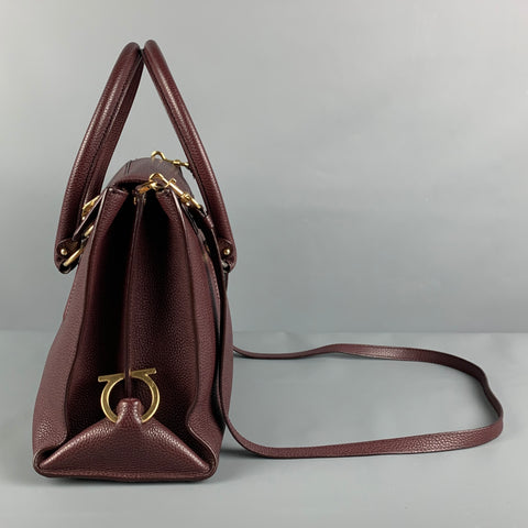 SALVATORE FERRAGAMO Burgundy Leather Pebble Grain Sofia Handbag