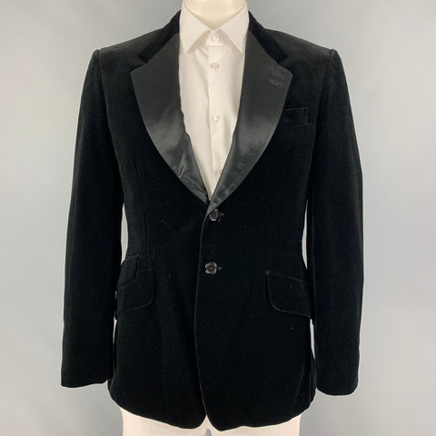 PAUL SMITH Talla 42 Abrigo deportivo con solapa de muesca de viscosa y algodón de terciopelo negro