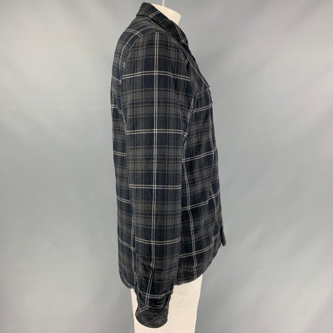 HELLY HANSEN Size L Gray & Black Plaid White Flannel Snaps Jacket