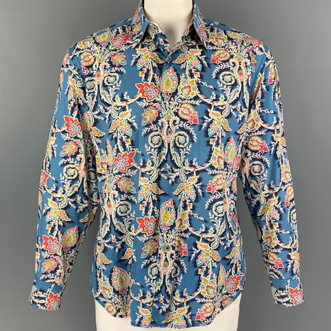 ROBERT GRAHAM Size XL Blue Multi-Color Paisley Cotton Long Sleeve Shirt