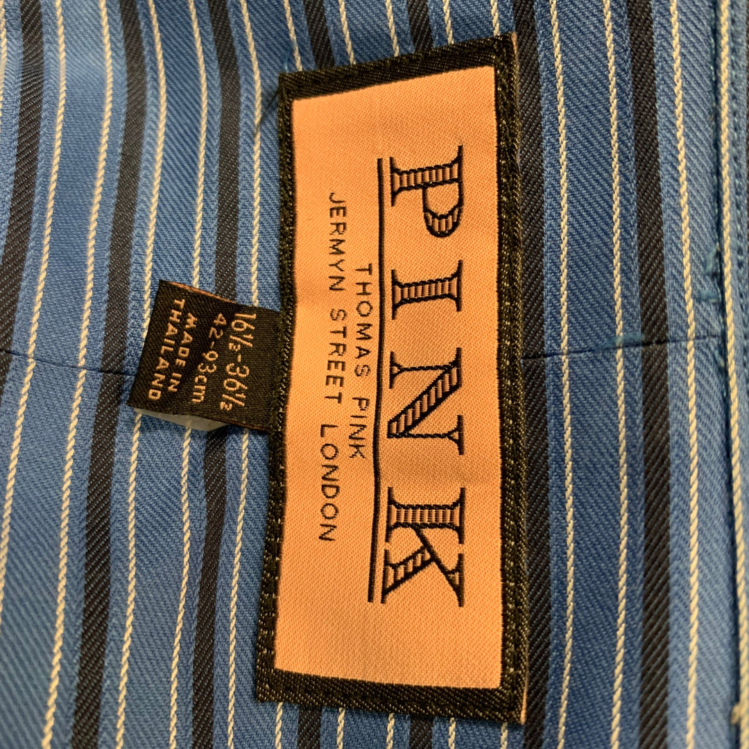 THOMAS PINK Size L Blue & Black Stripe Cotton Button Up Long Sleeve Shirt