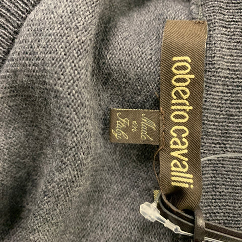 ROBERTO CAVALLI Size M Grey Embroidery Wool Crew-Neck Pullover
