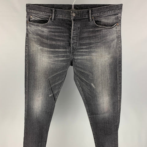 JOHN ELLIOTT Taille 38 Jean à braguette boutonnée en denim délavé noir