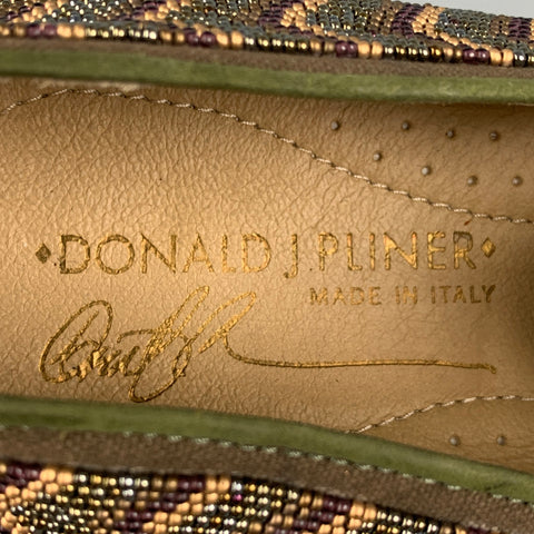 DONALD J PLINER Size 9 Olive Purple Beaded Leather Slip On Loafers