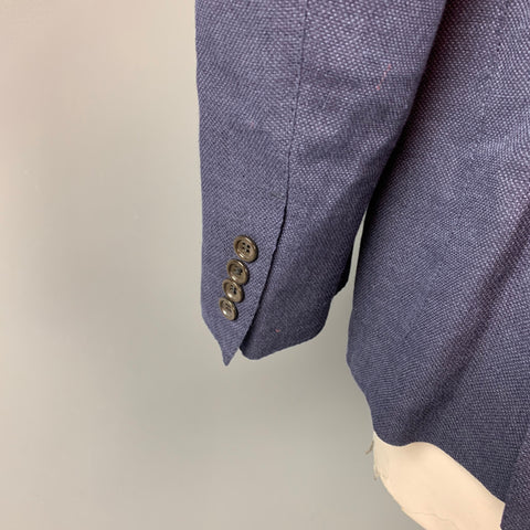 TOM FORD Size 42 Navy Woven Linen Blend Peak Lapel Sport Coat