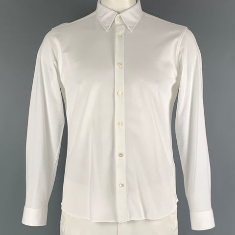 THEORY Size L White Cotton  Polyester Long Sleeve Shirt