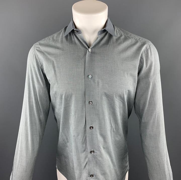 LANVIN Taille S Chemise à manches longues boutonnée en coton à carreaux gris