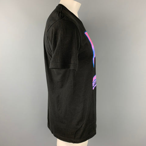 MISCELANEOUS Size L Black & Pink Graphic Cotton Crew-Neck T-shirt