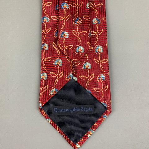 ERMENEGILDO ZEGNA Burgundy Abstrack Floral Silk Tie