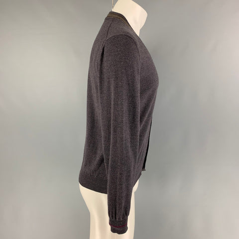 ETRO Size L Eggplant Wool V-Neck Cardigan
