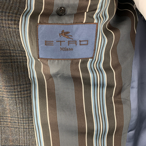 ETRO Size 42 Long Taupe Plaid Wool / Cashmere Tab Collar Sport Coat