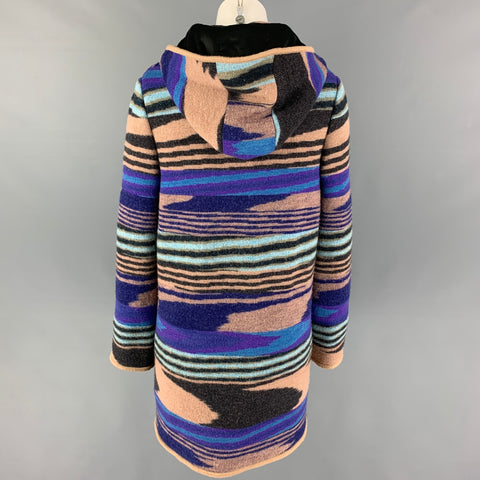 MISSONI Size 4 Purple Multi-Color Wool Knitted Snaps Coat