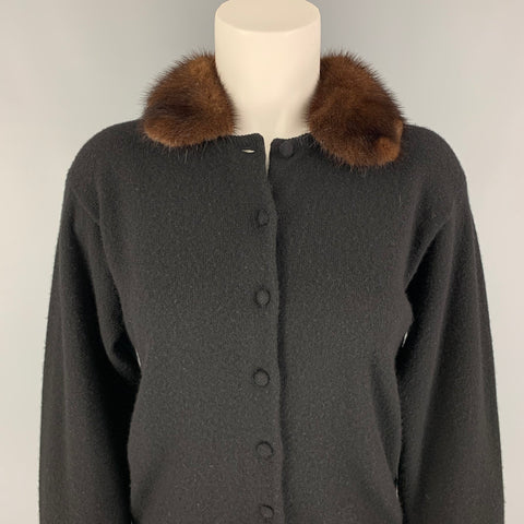 RALPH LAUREN Cárdigan con cuello de visón y cachemir negro talla M