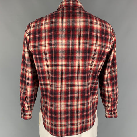 LOUIS VUITTON Size XL Red Black Plaid Cotton Button Up Long Sleeve Shirt