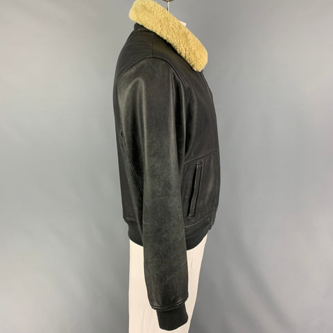 POLO by RALPH LAUREN Size L Charcoal Leather Full Zip Jacket