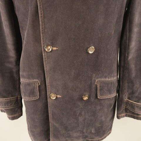 7 FOR ALL MANKIND XL Black Contrast Stitch Velvet  Double Breasted Coat