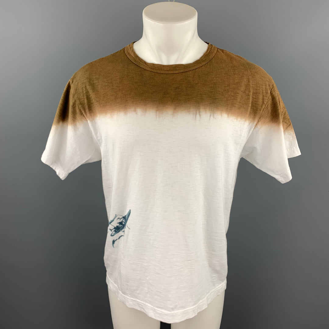 45rpm Taille L T-shirt à col rond en coton ombré marron et blanc