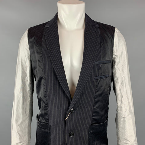 DRIES VAN NOTEN Size 38 Navy & Grey Patchwork Wool Jacket