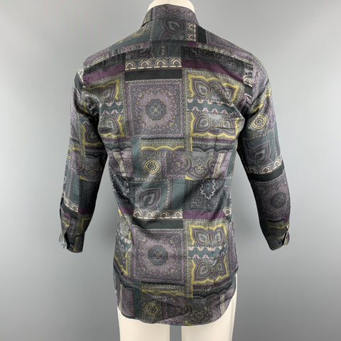 ETRO Size S Grey & Purple Print Cotton Button Up Long Sleeve Shirt
