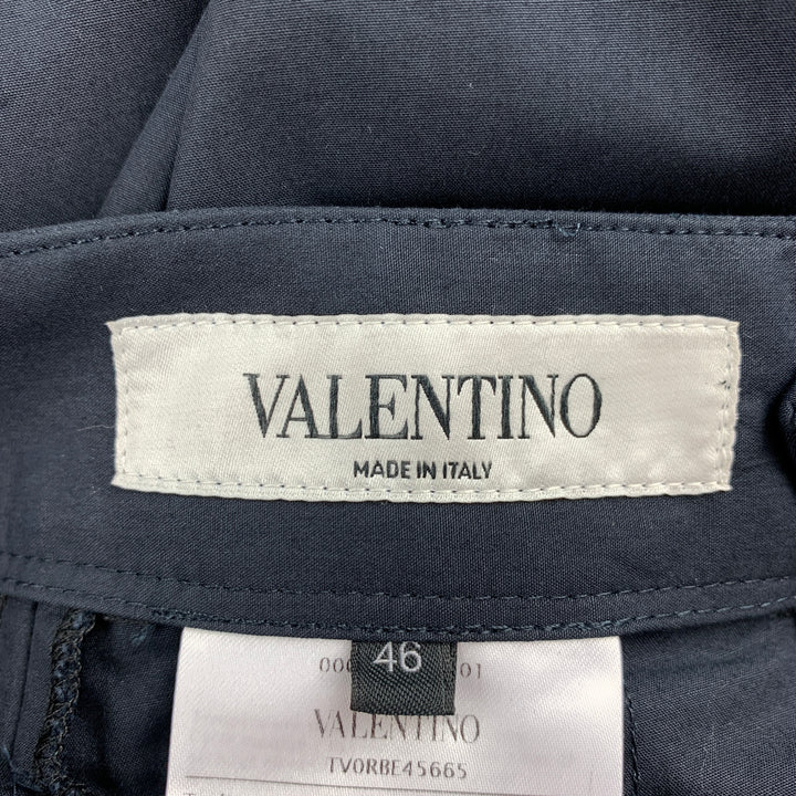 VALENTINO Size 30 Navy & Orange Color Block Cotton Pleated Dress Pants