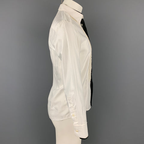 VERSACE COLLECTION Trend Size M White & Black Pleated Viscose / Cotton Long Sleeve Shirt
