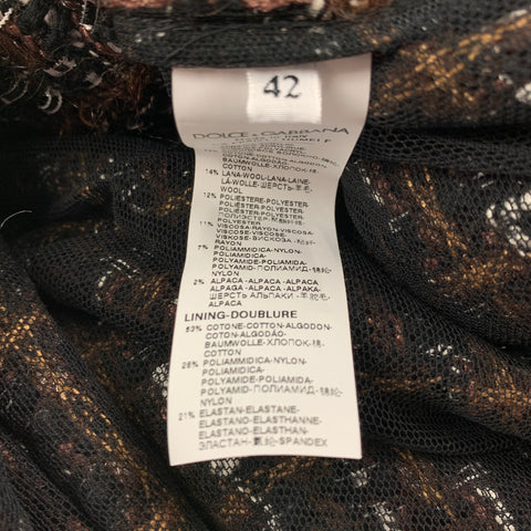 DOLCE & GABBANA Size 6 Brown Acrylic Blend Tweed Collarless Coat