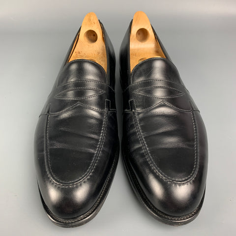 JOHN LOBB Fencote Size 9.5 Black Leather Penny Loafers