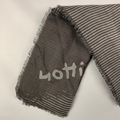 LOUIS VUITTON Black Grey Stripe Wool Silk Scarf