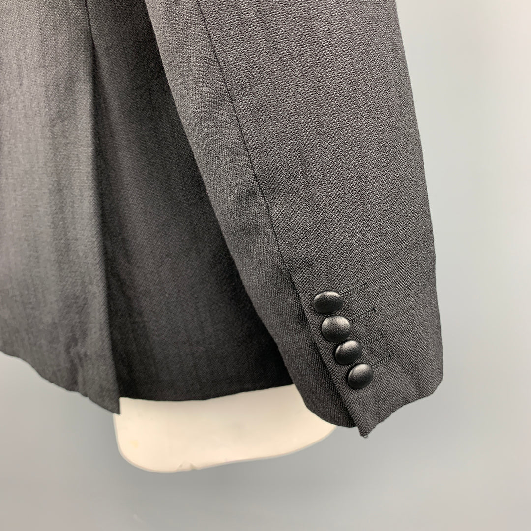 COMME des GARCONS HOMME DEUX Size XL Stripe Black on Black Wool / Mohair Leather Trim Sport Coat