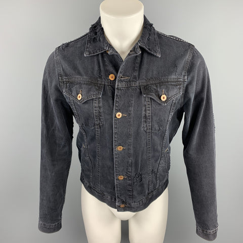 NSF Size XS Black Distressed Denim Trucker Jacket