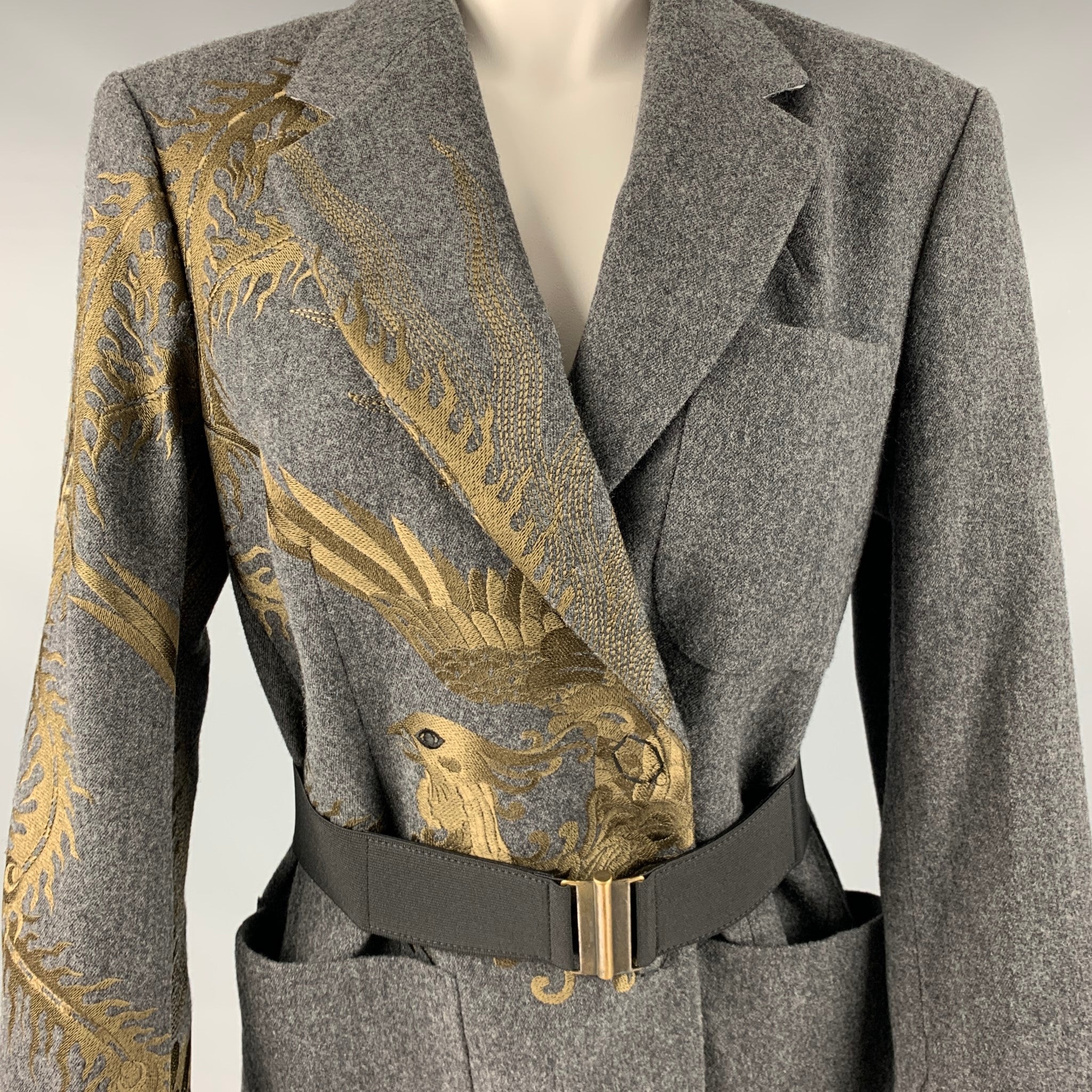 DRIES VAN NOTEN Size 4 Grey Gold Wool Cotton Embroidered Jacket