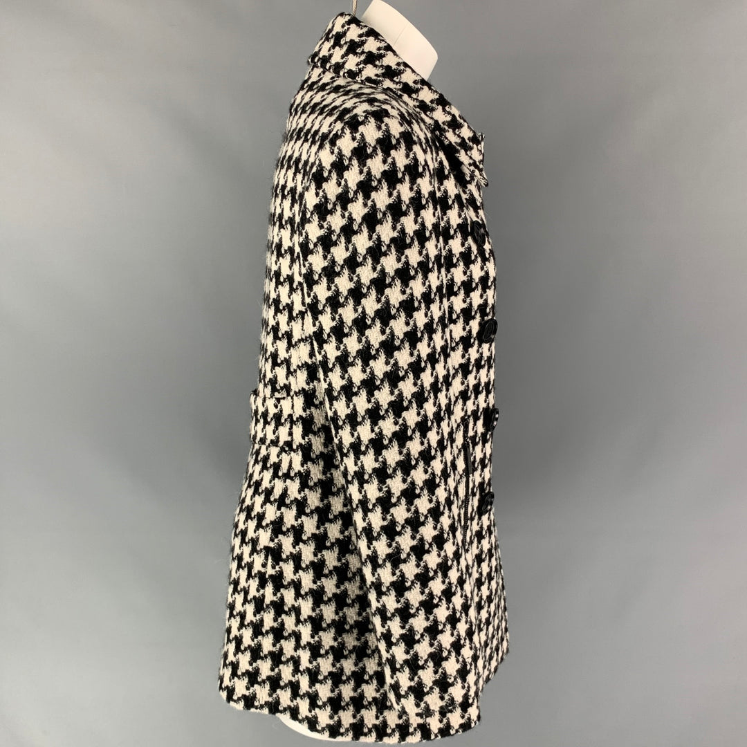 SOFIA CASHMERE Size 6 Black & White Houndstooth Alpaca / Wool Double Breasted Coat