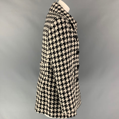 SOFIA CASHMERE Size 6 Black & White Houndstooth Alpaca / Wool Double Breasted Coat