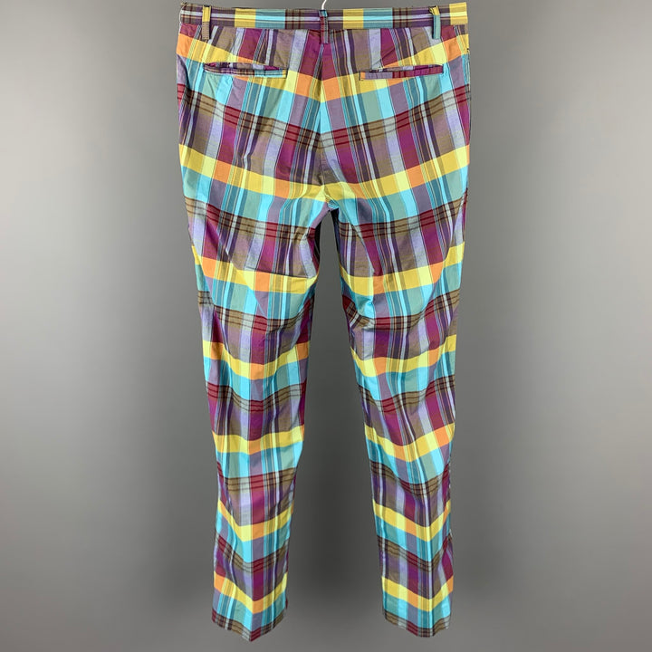 GIGLI Size 30 Multi-Color Plaid Cotton Blend Zip Fly Casual Pants