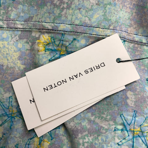 DRIES VAN NOTEN S/S 20 Size XS Green & Blue Viscose Button Up Long Sleeve Shirt