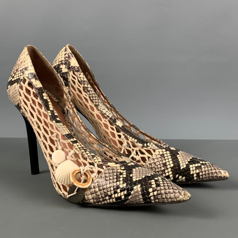 ALTUZARRA Talla 11 Zapatos de tacón con piel de serpiente en relieve de cuero marrón beige