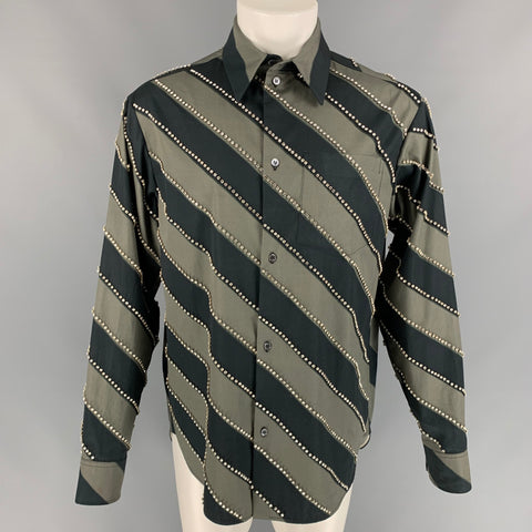 MERYL ROGGE Size S Grey & Black Diagonal Stripe Cotton Button Up Long Sleeve Shirt
