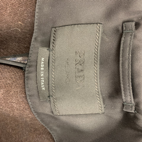 PRADA Talla 44 Abrigo con tapeta oculta de lana a cuadros gris y azul